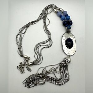 SALE! 24" long, Chicos stone and silver tone with elegant tassel necklace!